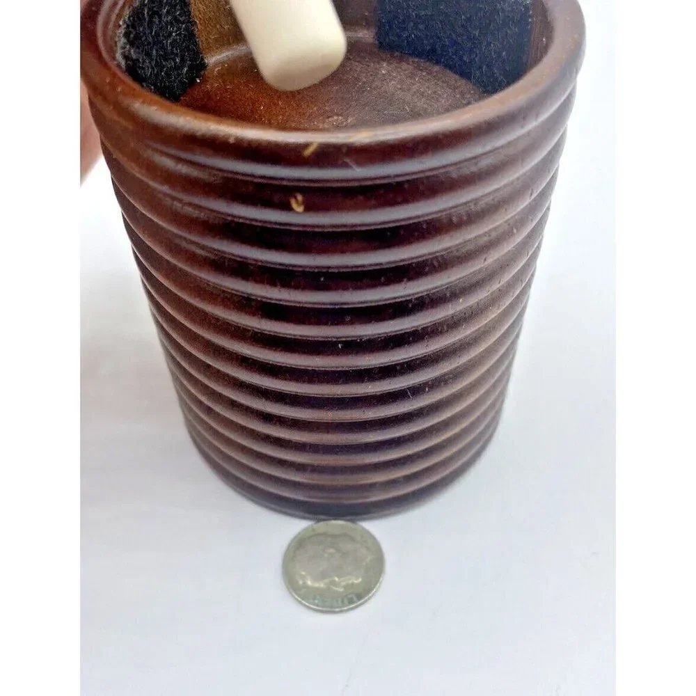 Pier 1 Candle Holder Round Wood Ribbed Elevated Brown Natural Rustic Circles